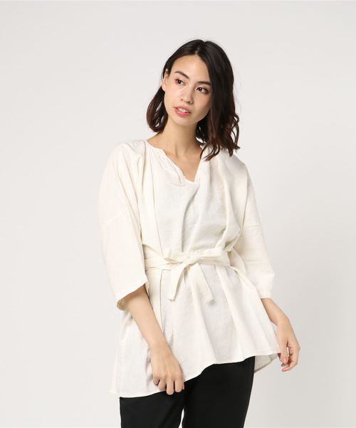 AMERICAN HOLIC（アメリカンホリック）の「・スキッパー5分袖リボン付ブラウス（シャツ/ブラウス・レディース・オフホワイト/チャコールグレー/グレイッシュベージュ/ストライプ・FREE）」の13枚目の写真