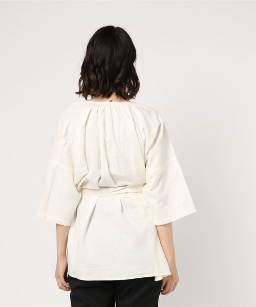 AMERICAN HOLIC（アメリカンホリック）の「・スキッパー5分袖リボン付ブラウス（シャツ/ブラウス・レディース・オフホワイト/チャコールグレー/グレイッシュベージュ/ストライプ・FREE）」の15枚目の写真