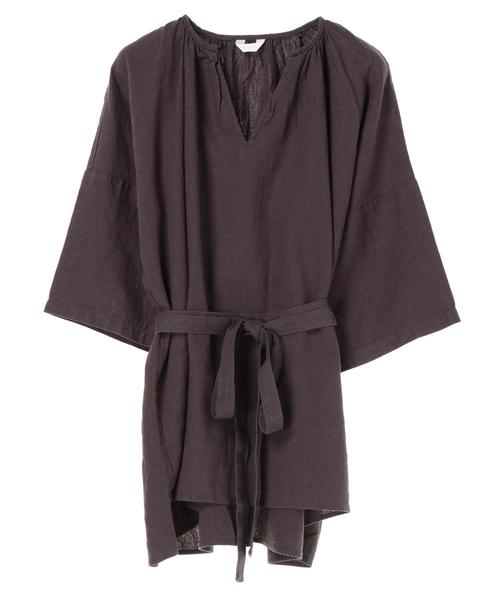 AMERICAN HOLIC（アメリカンホリック）の「・スキッパー5分袖リボン付ブラウス（シャツ/ブラウス・レディース・オフホワイト/チャコールグレー/グレイッシュベージュ/ストライプ・FREE）」の9枚目の写真