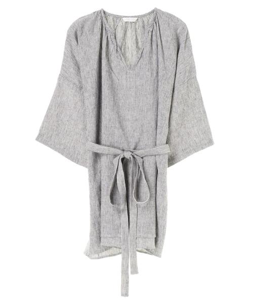 AMERICAN HOLIC（アメリカンホリック）の「・スキッパー5分袖リボン付ブラウス（シャツ/ブラウス・レディース・オフホワイト/チャコールグレー/グレイッシュベージュ/ストライプ・FREE）」の11枚目の写真