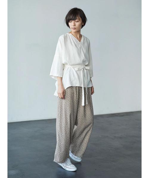 AMERICAN HOLIC（アメリカンホリック）の「・スキッパー5分袖リボン付ブラウス（シャツ/ブラウス・レディース・オフホワイト/チャコールグレー/グレイッシュベージュ/ストライプ・FREE）」の10枚目の写真