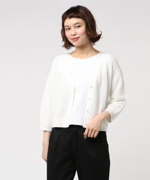 LOWRYS FARM（ローリーズファーム）の「１２Ｇスカットカーデ／７Ｓ  795299（カーディガン/ボレロ・レディース・ホワイト/ブラック/ブラウン・MEDIUM/LARGE）」の6枚目の写真