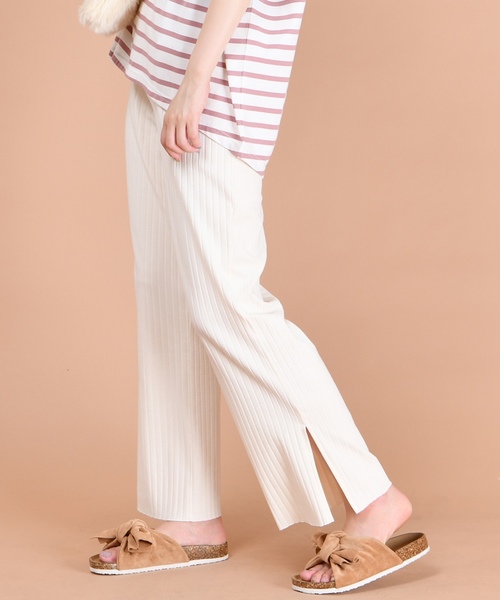 natural couture（ナチュラルクチュール）の「ワイドリブパンツ（その他パンツ・レディース・ブラック/ベージュ/アイボリー/ピンクベージュ・FREE）」の2枚目の写真