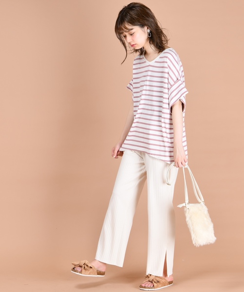 natural couture（ナチュラルクチュール）の「ワイドリブパンツ（その他パンツ・レディース・ブラック/ベージュ/アイボリー/ピンクベージュ・FREE）」の5枚目の写真