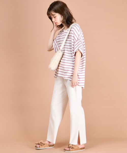 natural couture（ナチュラルクチュール）の「ワイドリブパンツ（その他パンツ・レディース・ブラック/ベージュ/アイボリー/ピンクベージュ・FREE）」の6枚目の写真