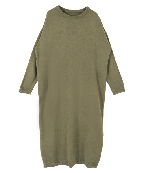 titivate（ティティベイト）の「クルーネックロングニットワンピース（ワンピース・レディース・ブラック/ネイビー/カーキ/杢グレー/ブラウン・FREE）」の4枚目の写真