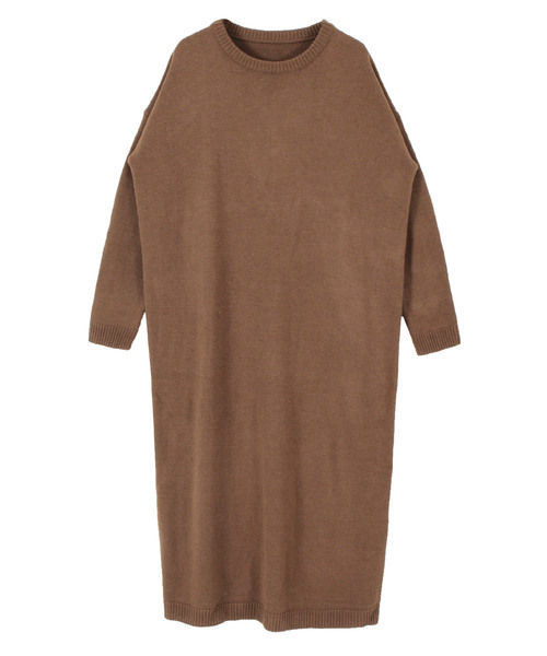 titivate（ティティベイト）の「クルーネックロングニットワンピース（ワンピース・レディース・ブラック/ネイビー/カーキ/杢グレー/ブラウン・FREE）」の6枚目の写真