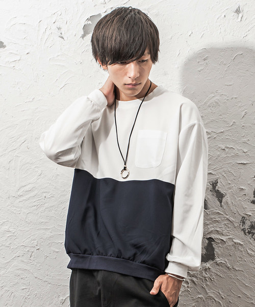 MinoriTY(マイノリティ)の「クルーネック配色プルオーバー(Tシャツ/カットソー・メンズ・ブラック/カーキ/ブラウン/ネイビー・M/L)」の1枚目の写真