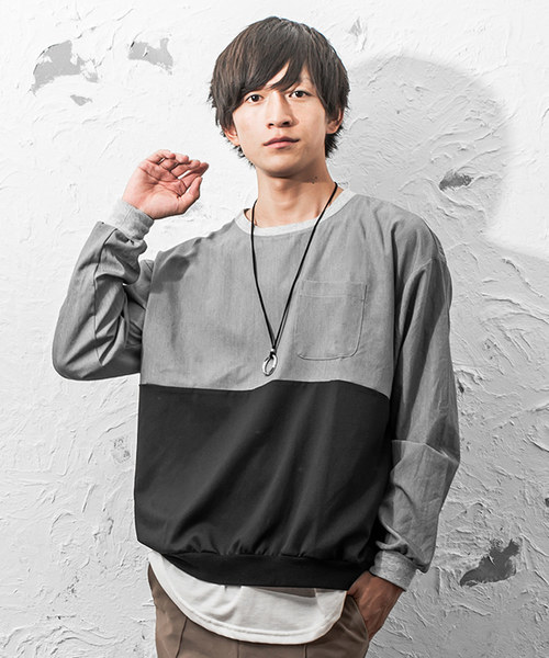 MinoriTY(マイノリティ)の「クルーネック配色プルオーバー(Tシャツ/カットソー・メンズ・ブラック/カーキ/ブラウン/ネイビー・M/L)」の2枚目の写真