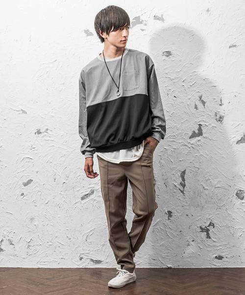 MinoriTY(マイノリティ)の「クルーネック配色プルオーバー(Tシャツ/カットソー・メンズ・ブラック/カーキ/ブラウン/ネイビー・M/L)」の10枚目の写真