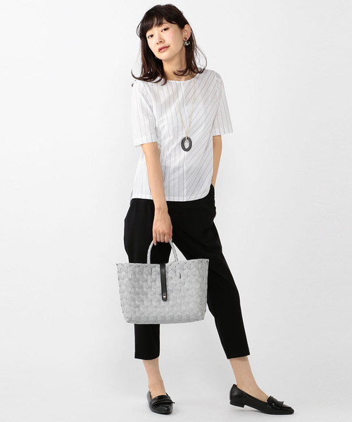 A/C DESIGN BY ALPHA CUBIC（エーシーデザインバイアルファキュービック）の「【COOLER TOUCHシリーズ】ストライプ切替プルオーバー（Tシャツ/カットソー・レディース・ネイビー/オフホワイト/ブルー・M size/L size）」の10枚目の写真