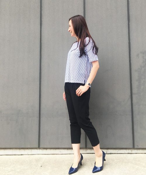 A/C DESIGN BY ALPHA CUBIC（エーシーデザインバイアルファキュービック）の「【COOLER TOUCHシリーズ】ストライプ切替プルオーバー（Tシャツ/カットソー・レディース・ネイビー/オフホワイト/ブルー・M size/L size）」の15枚目の写真