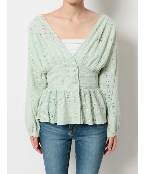 dazzlin（ダズリン）の「Ｖネックコットンペプラムトップス（シャツ/ブラウス・レディース・ブラック/オフホワイト/ミント・FREE）」の15枚目の写真