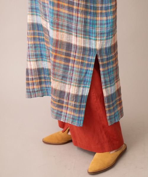 Munich（ミューニック）の「マドラスチェックリネン　Vネックリラックスワンピース(リゾートマキシワンピース)（ワンピース・レディース・ブルー・FREE）」の11枚目の写真