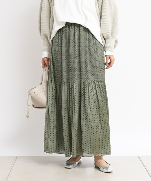 DouDou（ドゥドゥ）の「ダイヤドットマジョリカプリーツスカート（スカート・レディース・ベージュ/グリーン・FREE）」の2枚目の写真