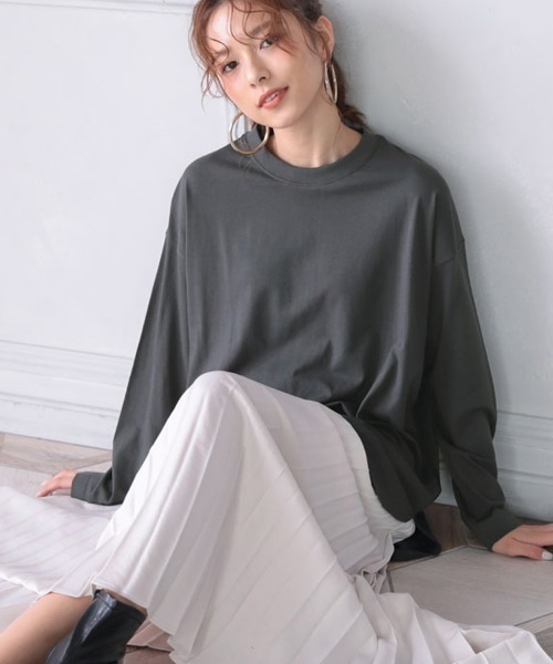 DONOBAN（ドノバン）の「オーガニックコットンシンプルロンTee（Tシャツ/カットソー・レディース・ホワイト/ブラック/グレー/ベージュ/カーキ/ブルーグリーン/ワイン/アクア/モカ/セージグリーン/グレイッシュベージュ/グレー系その他・M/L）」の3枚目の写真