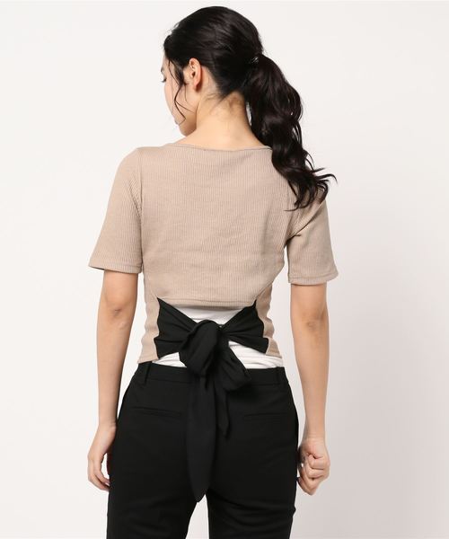 one way（ワンウェイ）の「5分袖バックリボン（Tシャツ/カットソー・レディース・ブラック/ベージュ/ライトブルー/ホワイト・FREE）」の5枚目の写真