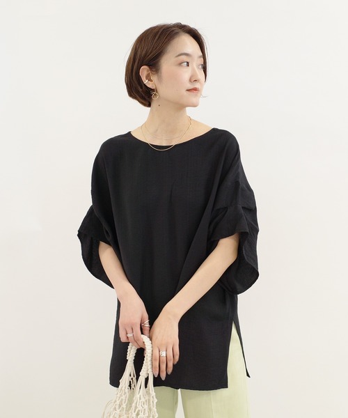 DouDou（ドゥドゥ）の「2WAY袖タックブラウス（シャツ/ブラウス・レディース・ブラック/ブラウン/オフホワイト・FREE）」の10枚目の写真