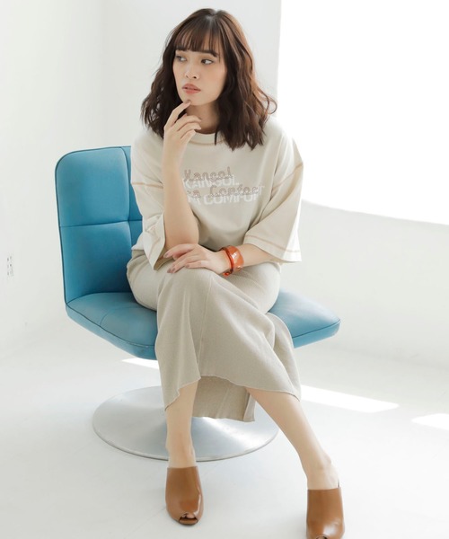 KANGOL EXTRA COMFORT（カンゴールエクストラコンフォート）の「【KANGOL EXTRA COMFORT(カンゴール エクストラ コンフォート)】配色ステッチロゴプリントTシャツ（Tシャツ/カットソー・レディース・オレンジ/ブラック/ライトベージュ/ベージュ/オフホワイト・M/L/XXL/LL）」の10枚目の写真