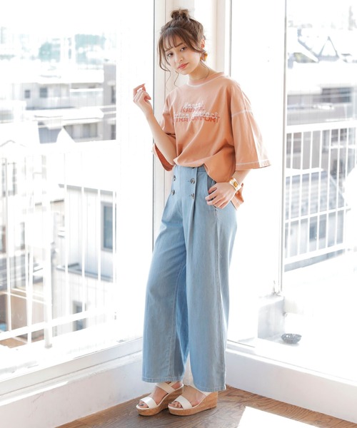 KANGOL EXTRA COMFORT（カンゴールエクストラコンフォート）の「【KANGOL EXTRA COMFORT(カンゴール エクストラ コンフォート)】配色ステッチロゴプリントTシャツ（Tシャツ/カットソー・レディース・オレンジ/ブラック/ライトベージュ/ベージュ/オフホワイト・M/L/XXL/LL）」の12枚目の写真