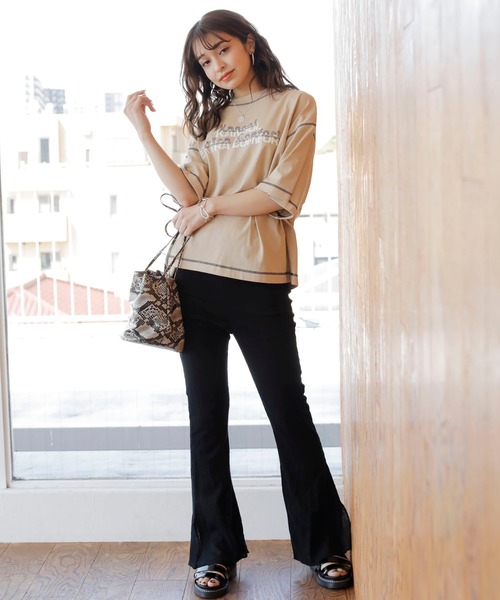 KANGOL EXTRA COMFORT（カンゴールエクストラコンフォート）の「【KANGOL EXTRA COMFORT(カンゴール エクストラ コンフォート)】配色ステッチロゴプリントTシャツ（Tシャツ/カットソー・レディース・オレンジ/ブラック/ライトベージュ/ベージュ/オフホワイト・M/L/XXL/LL）」の9枚目の写真