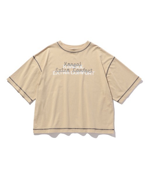 KANGOL EXTRA COMFORT（カンゴールエクストラコンフォート）の「【KANGOL EXTRA COMFORT(カンゴール エクストラ コンフォート)】配色ステッチロゴプリントTシャツ（Tシャツ/カットソー・レディース・オレンジ/ブラック/ライトベージュ/ベージュ/オフホワイト・M/L/XXL/LL）」の21枚目の写真