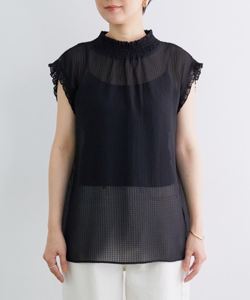 Adam et rope ボウタイブラウス M ネイビー　ノースリーブ 上品 Adam et rope ボウタイブラウス M ネイビー ノースリーブ 上品