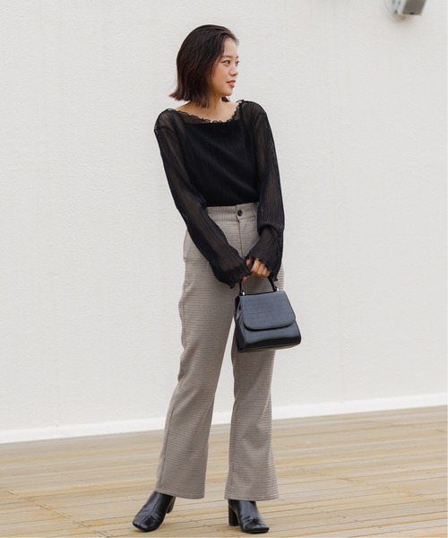 セール】プリーツメローシアーブラウス(キャミ付き）（シャツ