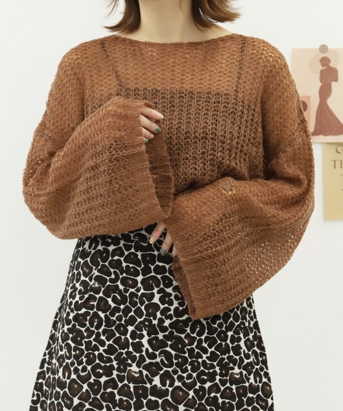 PairPair(ペアペア)の「ワイドスリーブシアーニット(ニット/セーター・レディース・ベージュ/ライトブラウン/ボルドー・FREE)」の2枚目の写真