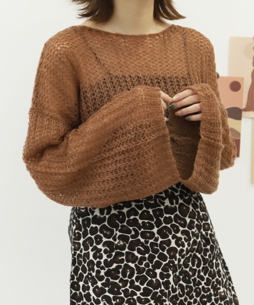 PairPair(ペアペア)の「ワイドスリーブシアーニット(ニット/セーター・レディース・ベージュ/ライトブラウン/ボルドー・FREE)」の4枚目の写真