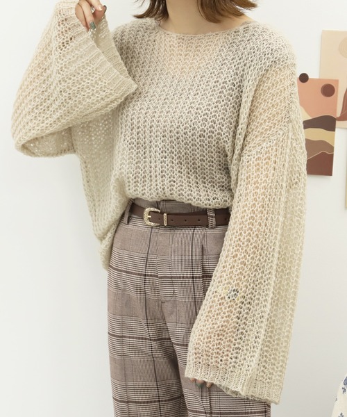 PairPair(ペアペア)の「ワイドスリーブシアーニット(ニット/セーター・レディース・ベージュ/ライトブラウン/ボルドー・FREE)」の5枚目の写真