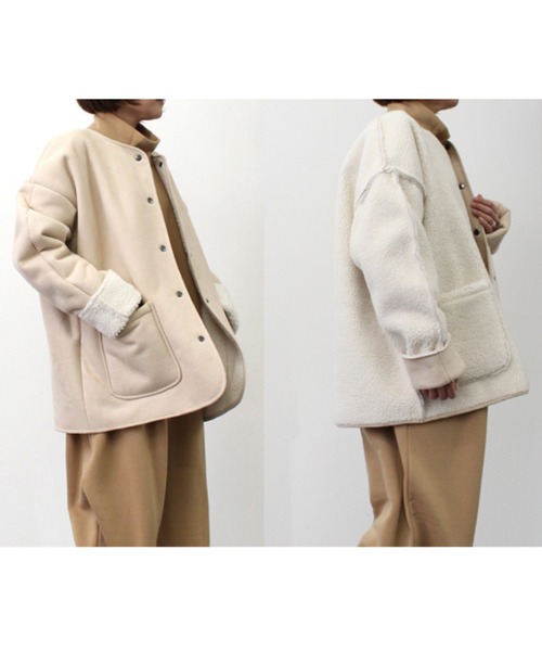 フェイクムートンリバーシブルジャケット（ノーカラージャケット