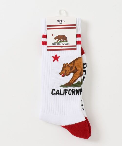 ZENITH(ゼニス)の「ZENITH/CALIFORNIA GRIZZLY SOCKS(ソックス/靴下・メンズ・ホワイト/ブラック/ネイビー/グレー/レッド/イエロー/オレンジ・FREE)」の2枚目の写真