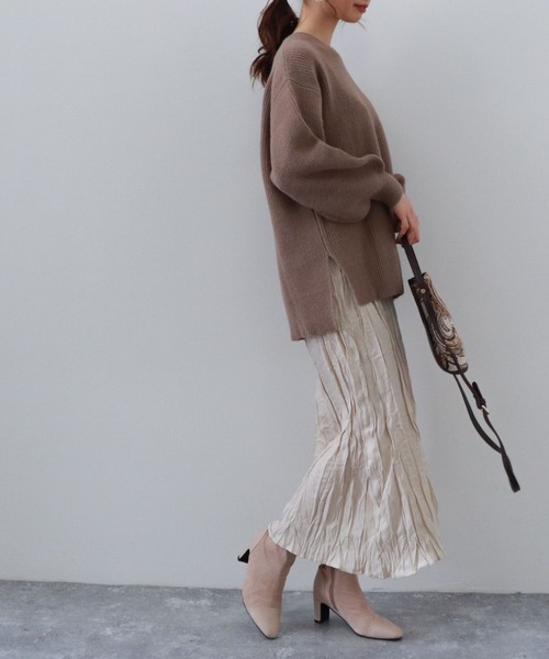 archives(アルシーヴ)の「畦編みチュニックプルオーバー+シワ加工ワンピースSET(ワンピース・レディース・ベージュ/オフホワイト/マスタード・MEDIUM)」の2枚目の写真