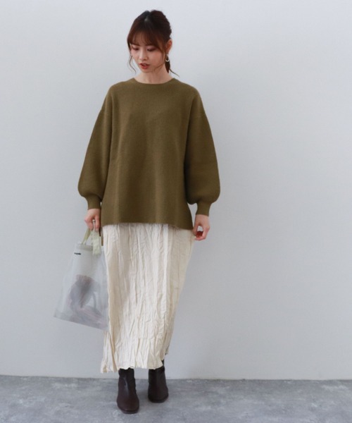 archives(アルシーヴ)の「畦編みチュニックプルオーバー+シワ加工ワンピースSET(ワンピース・レディース・ベージュ/オフホワイト/マスタード・MEDIUM)」の4枚目の写真