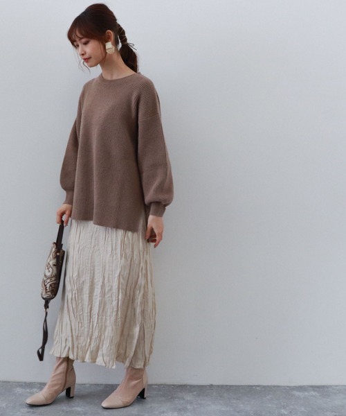 archives(アルシーヴ)の「畦編みチュニックプルオーバー+シワ加工ワンピースSET(ワンピース・レディース・ベージュ/オフホワイト/マスタード・MEDIUM)」の6枚目の写真