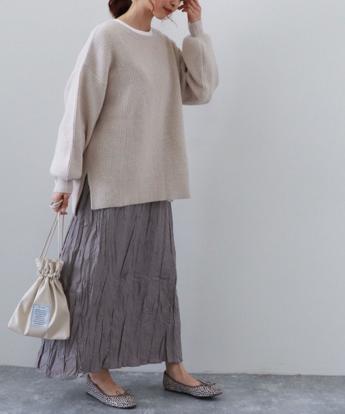 archives(アルシーヴ)の「畦編みチュニックプルオーバー+シワ加工ワンピースSET(ワンピース・レディース・ベージュ/オフホワイト/マスタード・MEDIUM)」の8枚目の写真