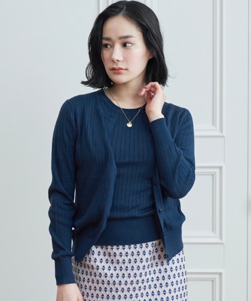 美品　ANAYI カシミヤ 100% カーディガン　ネイビー　紺 ネップスムースクルーネックカーディガン | ANAYI/アナイ | 三越