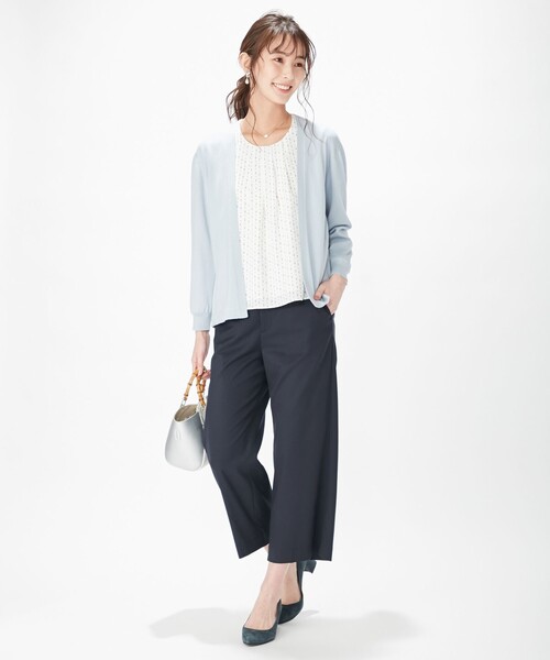 J.PRESS（ジェイプレス）の「【洗える】幾何プリント ツインセット（アンサンブル・レディース・ライトオレンジ系/サックスブルー系/ライトグレー系/ライトグリーン系・LARGE/MEDIUM）」の6枚目の写真