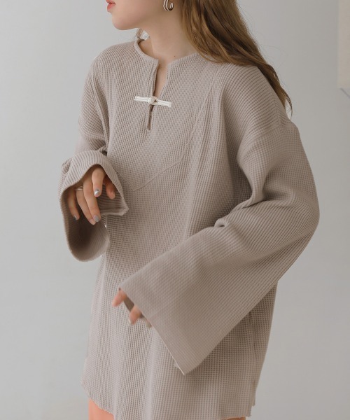 Bab（バブ）の「【WEB限定】チャイナボタンワッフルプルオーバー（Tシャツ/カットソー・レディース・アイボリー/ライトグレー/チャコールグレー/モカ・FREE）」の4枚目の写真