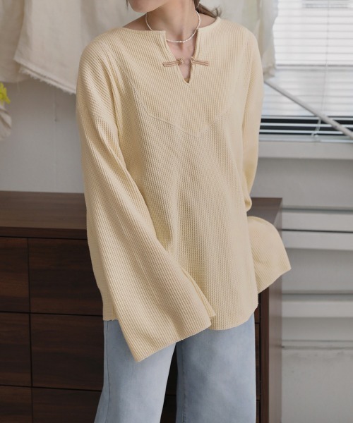 Bab（バブ）の「【WEB限定】チャイナボタンワッフルプルオーバー（Tシャツ/カットソー・レディース・アイボリー/ライトグレー/チャコールグレー/モカ・FREE）」の5枚目の写真