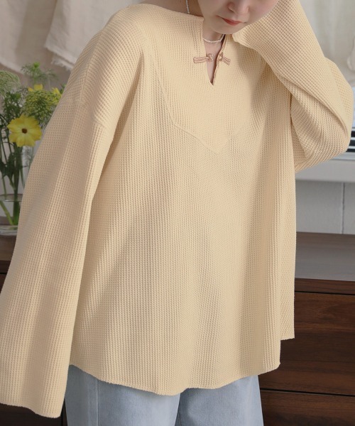 Bab（バブ）の「【WEB限定】チャイナボタンワッフルプルオーバー（Tシャツ/カットソー・レディース・アイボリー/ライトグレー/チャコールグレー/モカ・FREE）」の6枚目の写真