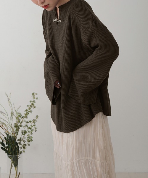 Bab（バブ）の「【WEB限定】チャイナボタンワッフルプルオーバー（Tシャツ/カットソー・レディース・アイボリー/ライトグレー/チャコールグレー/モカ・FREE）」の12枚目の写真