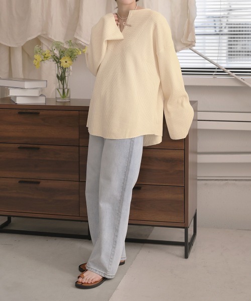 Bab（バブ）の「【WEB限定】チャイナボタンワッフルプルオーバー（Tシャツ/カットソー・レディース・アイボリー/ライトグレー/チャコールグレー/モカ・FREE）」の17枚目の写真