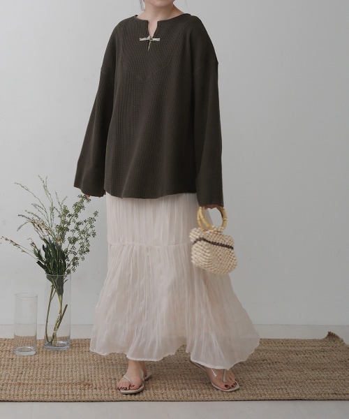 Bab（バブ）の「【WEB限定】チャイナボタンワッフルプルオーバー（Tシャツ/カットソー・レディース・アイボリー/ライトグレー/チャコールグレー/モカ・FREE）」の20枚目の写真