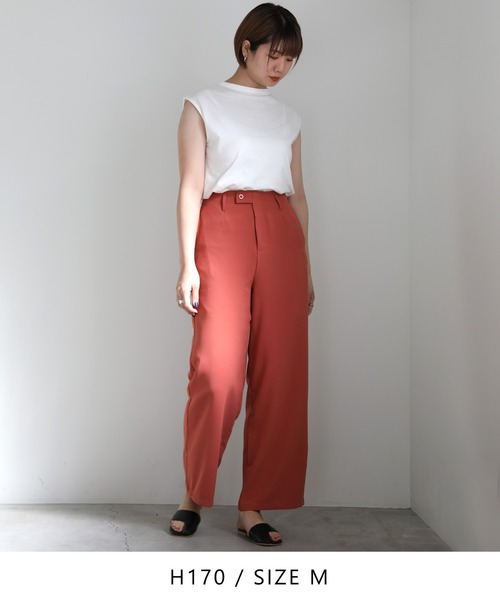 select MOCA(セレクトモカ)の「ハイウエストボタンデザインストレートパンツ(スラックス・レディース・サックスブルー/アイボリー/チェリーレッド・SMALL/MEDIUM)」の4枚目の写真