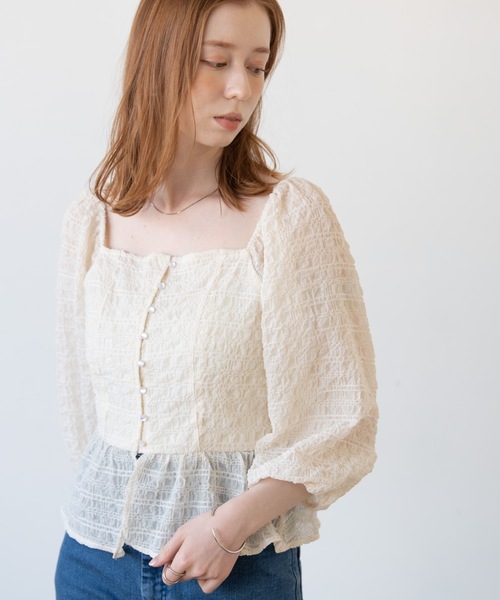 flowriri（フロウリリ）の「flowriri シアーチェックブラウス（シャツ/ブラウス・レディース・アイボリー/ブラック・FREE）」の2枚目の写真