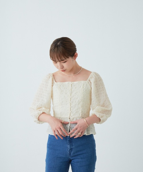 flowriri（フロウリリ）の「flowriri シアーチェックブラウス（シャツ/ブラウス・レディース・アイボリー/ブラック・FREE）」の7枚目の写真