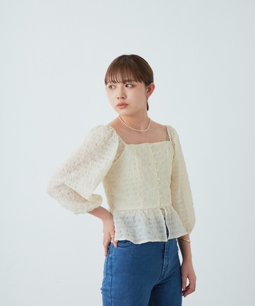 flowriri（フロウリリ）の「flowriri シアーチェックブラウス（シャツ/ブラウス・レディース・アイボリー/ブラック・FREE）」の5枚目の写真