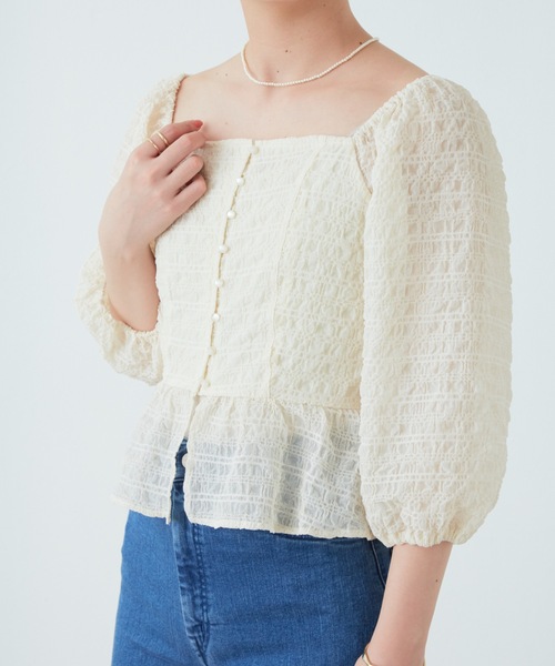 flowriri（フロウリリ）の「flowriri シアーチェックブラウス（シャツ/ブラウス・レディース・アイボリー/ブラック・FREE）」の3枚目の写真